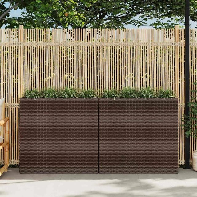Furnicato Garten-Hochbeet Set aus 2 Stück mit 4 Töpfen aus Poly Rattan in Braun - Bild 1