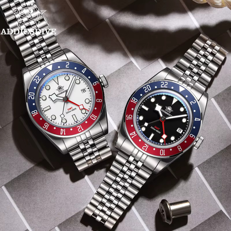 ADDIESDIVE Taucheruhr, Quarz, Edelstahl, GMT, Textil/NATO, Herren, Schwarz - Bild 3