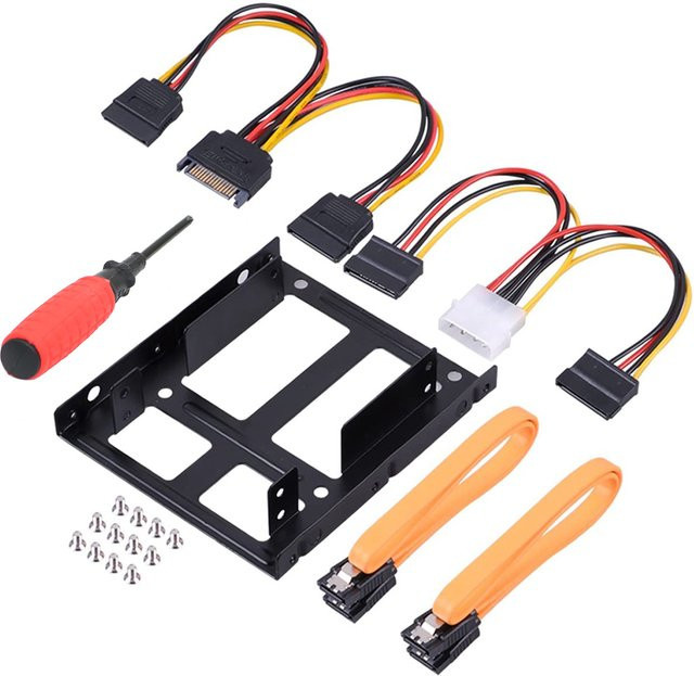 Ninth World SSD-Montagehalterungsadapter 2,5 auf 3,5 Zoll Set mit SATA-Kabel und SATA-Stromkabel, Schwarz - Bild 1