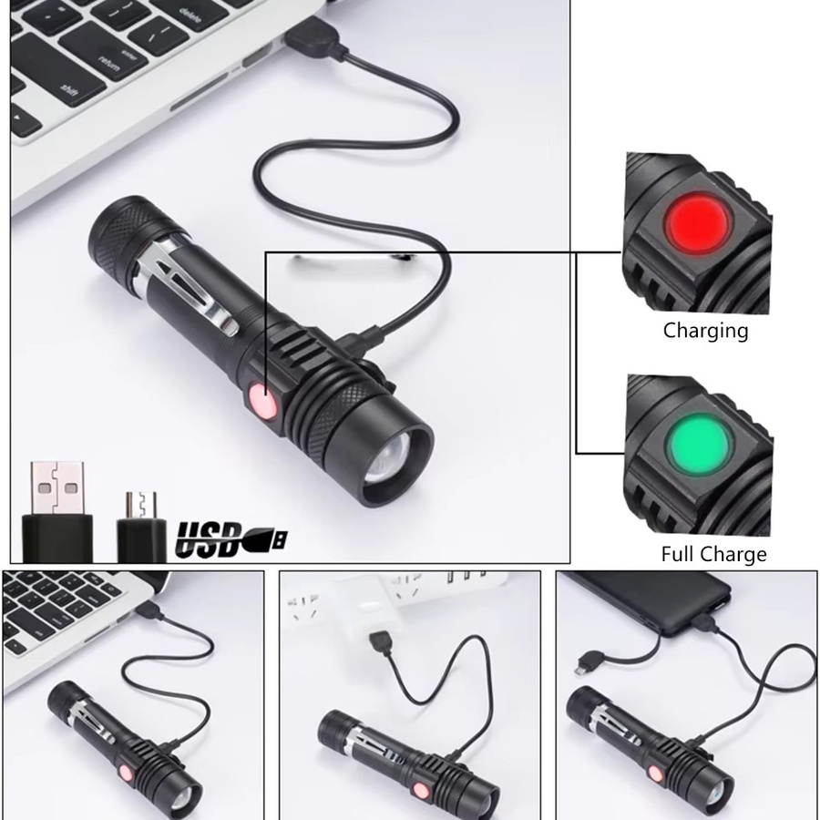 XIWANGFIRE Ultrahelle LED-Taschenlampe mit Clip, wiederaufladbare T6-Taschenlampe in Schwarz für Outdoor, Camping und Wandern - Bild 3