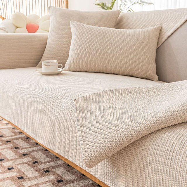 Sofabezug aus Baumwoll-Leinen in Beige, rechteckiges Kissen mit abnehmbarem Bezug, B/H: 150 x 70 cm - Bild 1
