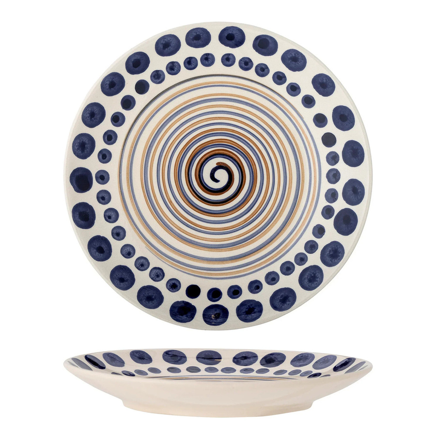 Bloomingville Shama Steingutteller weiß/blau Durchmesser: 27 cm, Höhe: 4 cm - Bild 1