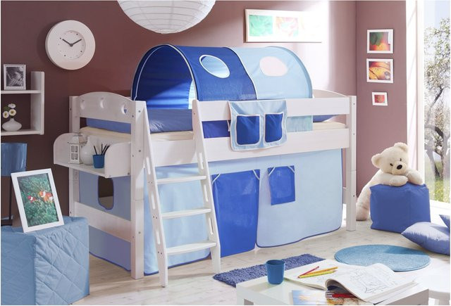 TiCAA Hochbett Kenny R für Kinder aus Kiefer Holz in Weiß Classic - Bild 1