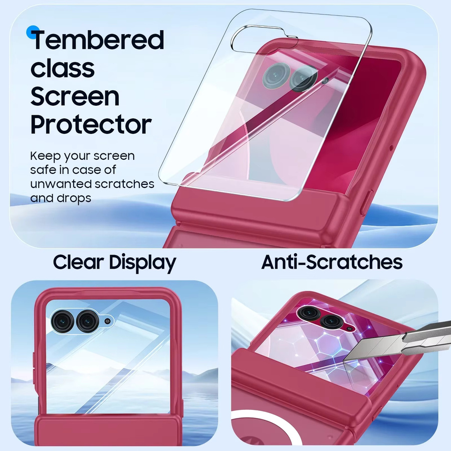 Motorola Razr Handyhülle mit Displayschutz und magnetischem Matte-Effekt in Rosenrot - Bild 3