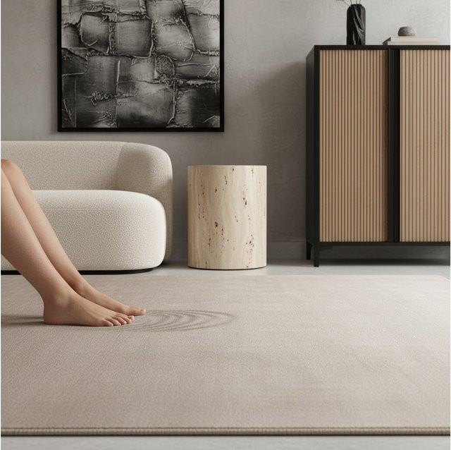 Waschbarer Kurzflorteppich LECH von Kadima Design, einfarbig, Beige, B: 140 cm, T: 200 cm - Bild 1