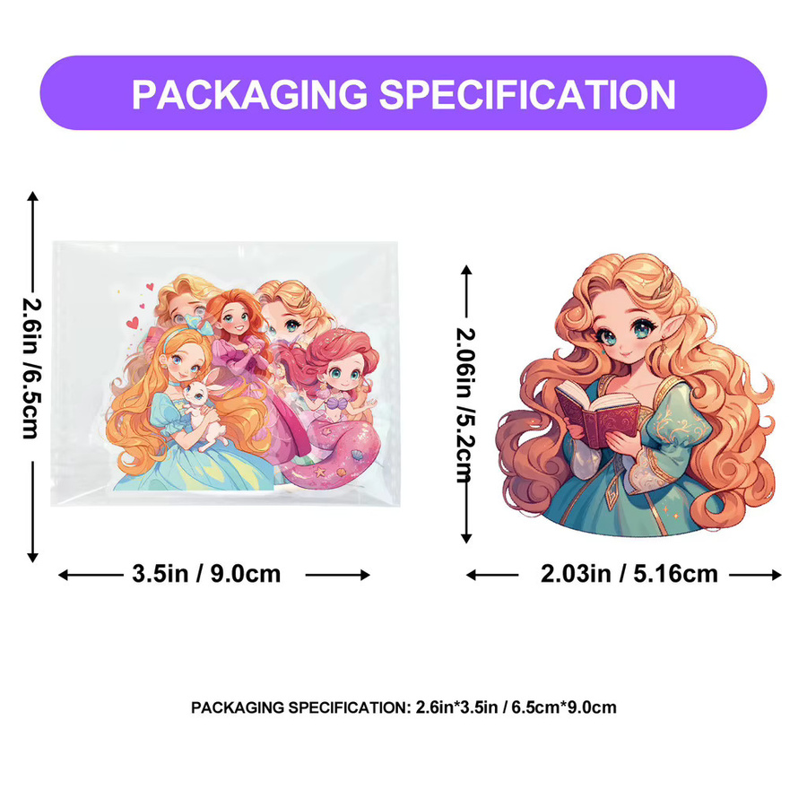 50 Stück wasserfeste Märchenprinzessin Aufkleber von Anime Worlds Store in transparent und Multicolour für Kinder, Notizbücher und Handyhüllen - Bild 3