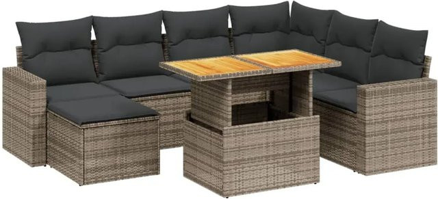 vidaXL 8-tlg. Garten-Sofagarnitur aus Polyrattan in Grau mit Kissen und Couchtisch - Bild 1