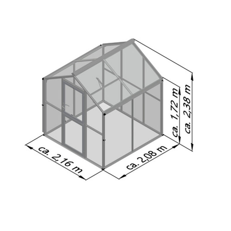 KGT Gewächshaus Galant II in Grau mit 4,5 m² Fläche, 4 mm ESG-Glas und 10 mm HKP, B/T/H: 2,16 x 2,08 x 2,38 m - Bild 4