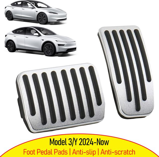 USVOTOV Performance Pedal Pad Bremsabdeckung für Tesla Model 3 Y Juniper 2024–2026, rutschfester Aluminium-Fußpedalpolster, Silber - Bild 1
