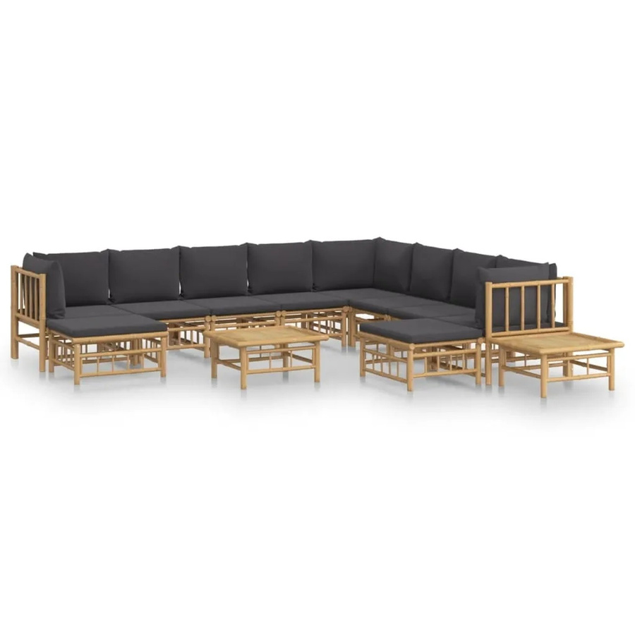 vidaXL 12-tlg Garten-Lounge-Set aus Bambus mit dunkelgrauen Kissen Modell 4 - Bild 2