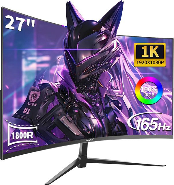 Gawfolk 27 Zoll gebogener Gaming-Monitor mit 180Hz und Full HD 1920x1080P Auflösung, 1800R Krümmung, Schwarz - Bild 1
