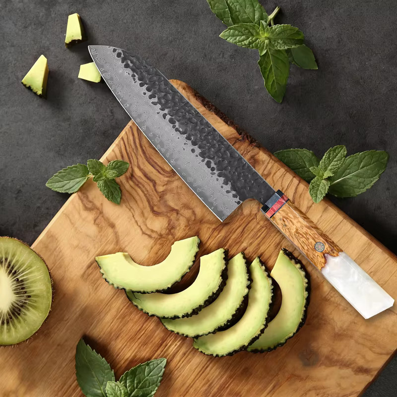 Baovim Santoku Kochmesser aus Damaszener Stahl mit Harzholz-Griff in Multicolour - Bild 3