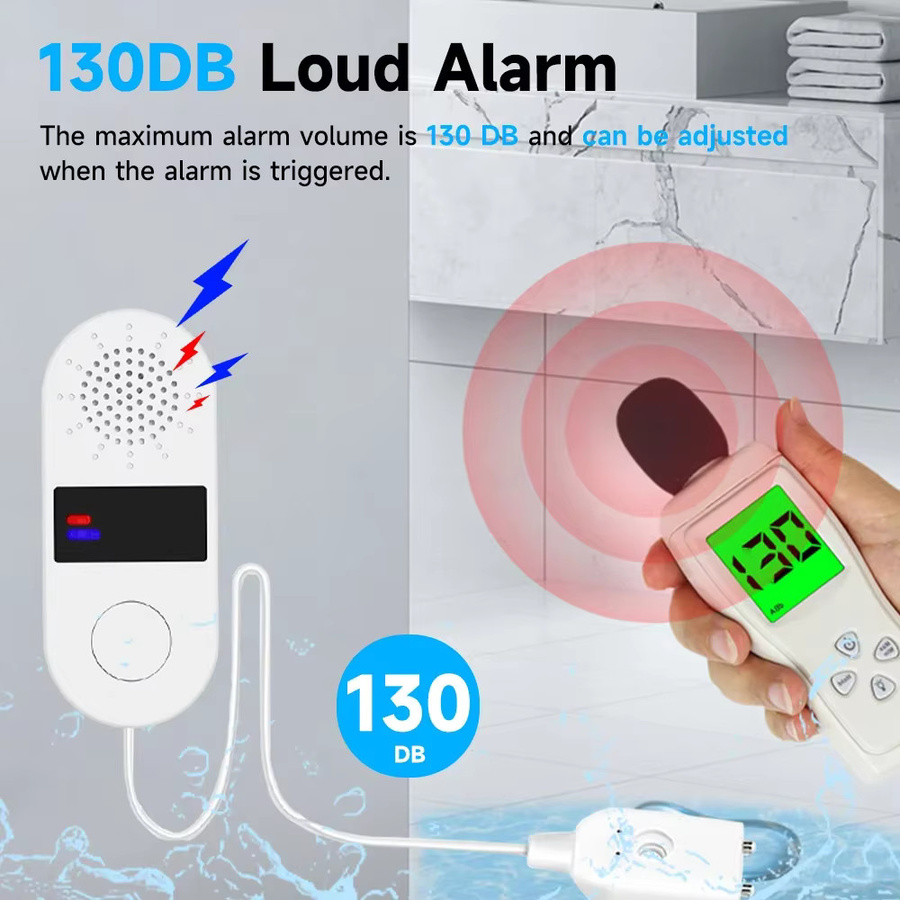 Tuya Smart Wassersensor mit 130dB Ton- und Lichtalarm, 2,4G WiFi Wasserleckdetektor für Alexa und Smart Life App, Weiß - Bild 2