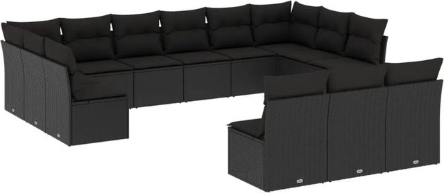 vidaXL 13-tlg. Garten-Sofagarnitur in L-Form aus Polyrattan mit Kissen und Stauraum, Schwarz - Bild 1
