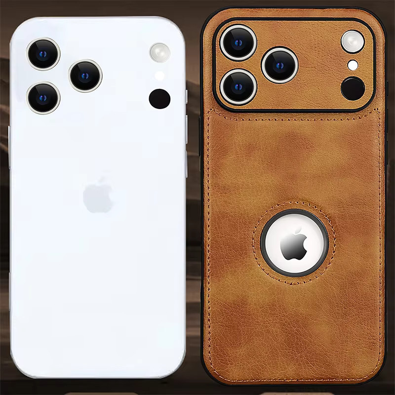 Luxuriöse Lederhülle für Apple iPhone mit Logo-Ansicht und Kameraobjektivschutz in Schwarz oder Braun - Bild 2