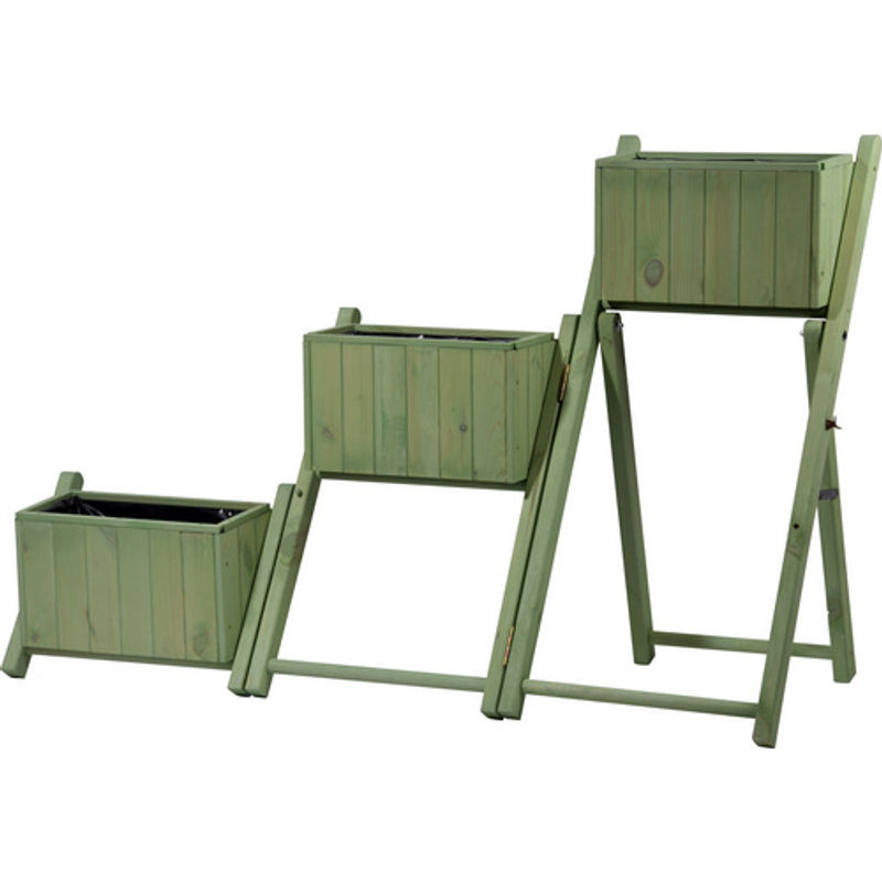 Dobar Ausklappbare Pflanztreppe aus imprägniertem Kiefernholz mit 3 Pflanzkästen in Mintgrün, B/H/T: 41 x 85 x 55 cm - Bild 3