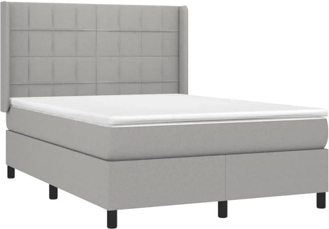 vidaXL Boxspringbett Hybrid mit Matratze und LED-Unterbettbeleuchtung, Hellgrau, B/T: 140 x 190 cm - Bild 1