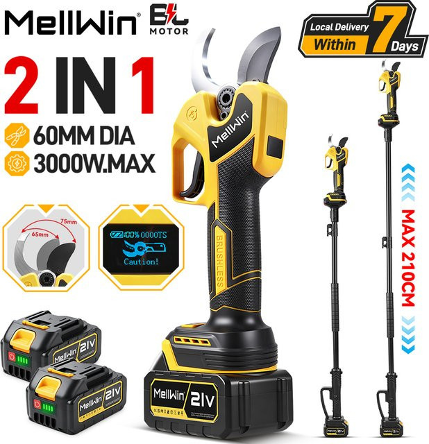 MELLWIN Elektrische Astschere 3000W mit Teleskopstange 108-180cm Gelb für Makita 18V Akku - Bild 1