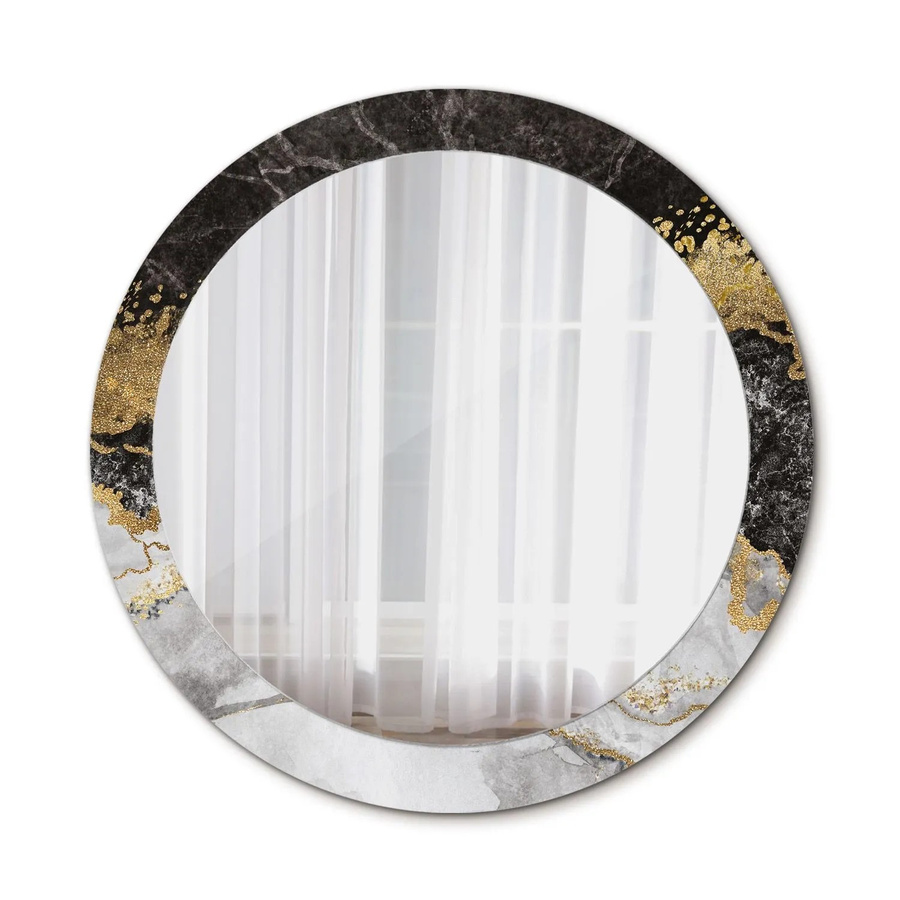 Tulup Runder Spiegel mit Marmor-Optik und Ornamenten in Weiß und Gold, Durchmesser: 90 cm - Bild 2