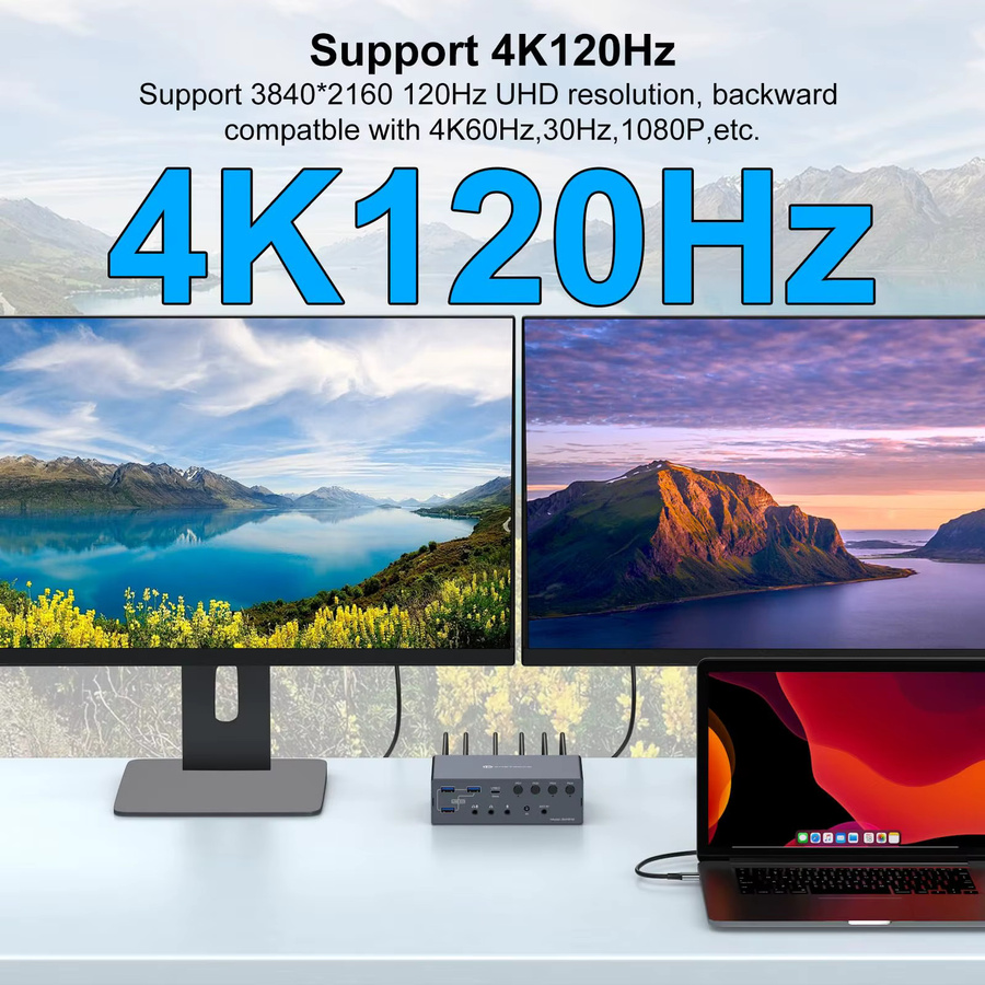 KVM-Switch Dockingstation für 2 Monitore mit 4K bei 120 Hz, unterstützt Thunderbolt und USB-C, mit HDMI-Ausgang für Windows und Mac - Bild 4