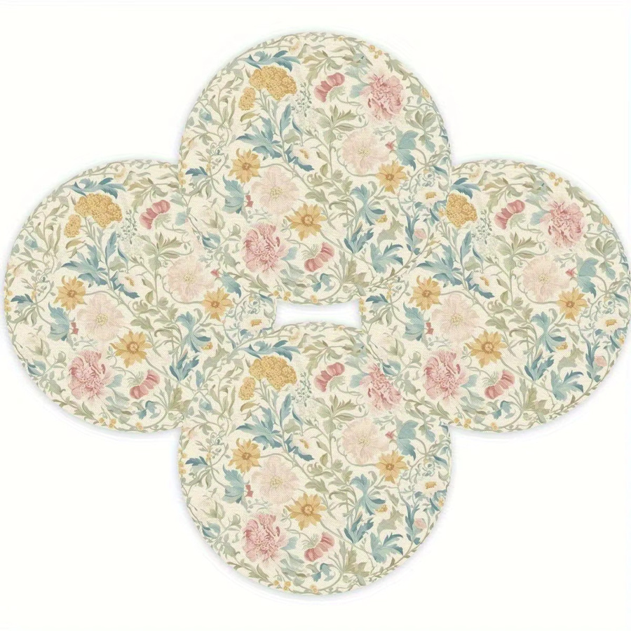 VIKAMA 4-teiliges Nachmittagstee-Tischset aus Leinen mit floralem Design, Mehrfarbig, Durchmesser: 38 cm - Bild 4