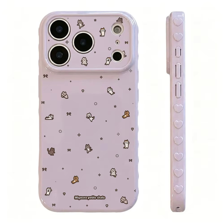 AKABEILA Handyhülle mit niedlichem Katzen-Cartoon für iPhone, stoßfeste weiche TPU-Abdeckung, Farbe: Lila - Bild 5