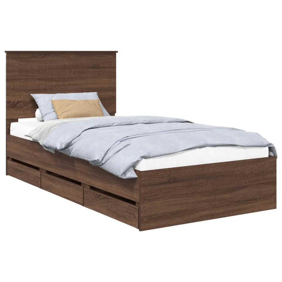 vidaXL Bettrahmen mit Schubladen in Eiche Braun, B/T/H: 100 x 200 x 30,73 cm - Bild 2