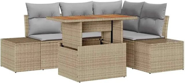 vidaXL Garten-Sofa-Set aus Poly Rattan in Beige mit 5 Teilen, L-Form und integriertem Stauraum für Kissen - Bild 1