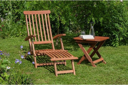 Merxx Gartenmöbelset Deckchair 2-teilig aus behandeltem Hartholz mit Klapphocker in Beige und Braun - Bild 3
