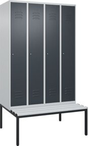 C+P Spind Classic PLUS Garderobenschrank mit Sitzbank, 4 Abteile, Lichtgrau, B/T/H: 212 x 120 x 81,5 cm - Bild 1