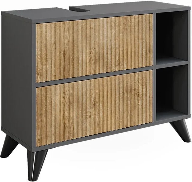 Vicco Waschbeckenunterschrank Leano in Anthrazit und Bergeiche mit 2 Schubladen, B/T: 80 x 62 cm - Bild 1