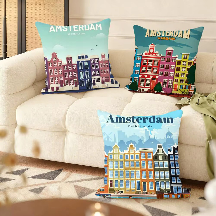 A-Amsterdam Kissenbezug aus weichem Plüsch in Weiß und Multicolour, quadratisch, B/B: 30 x 30 cm - Bild 2