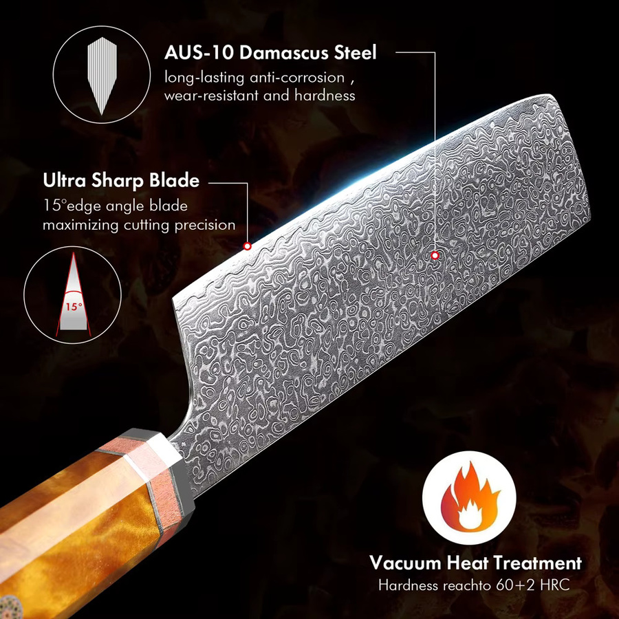 Handgemachtes Nakiri-Messer aus Damaststahl von TURWHO für Gemüse und Fleisch - Bild 5