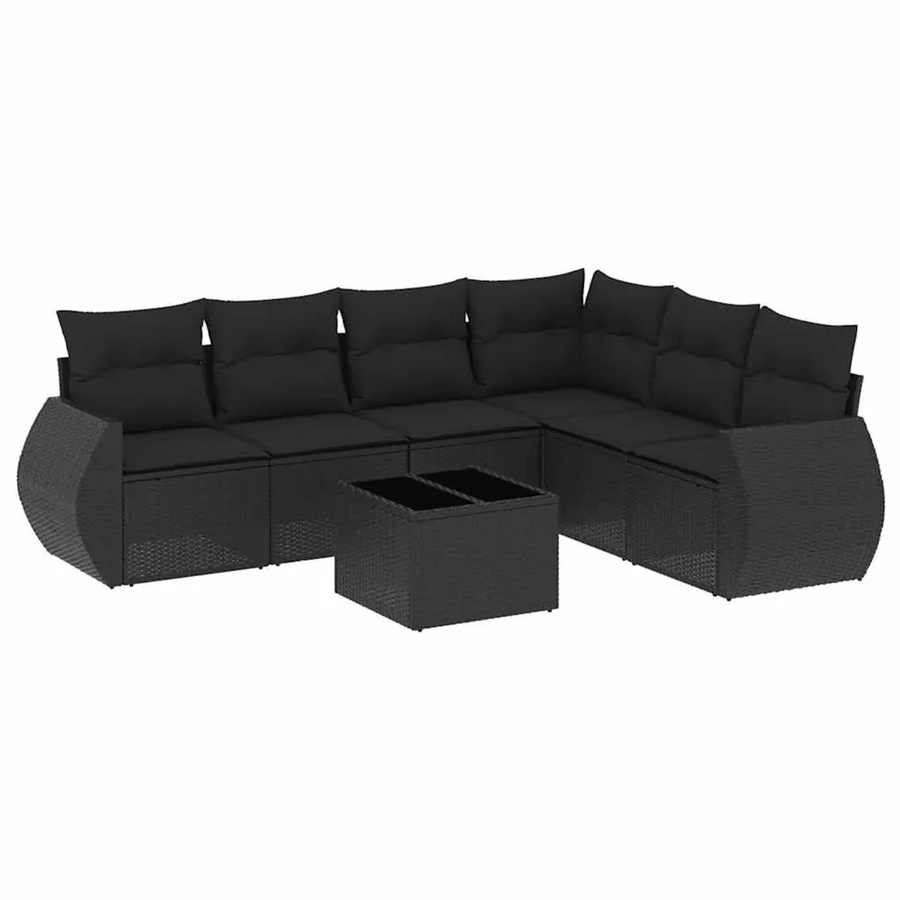 vidaXL 7-teilige Garten-Sofagarnitur aus Poly-Rattan in Schwarz mit Kissen und L-Form - Bild 2