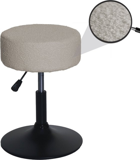 Sitzhocker MCW-C22 als Schminkhocker, höhenverstellbar und drehbar, Bouclé-Stoff, Durchmesser: 37 cm, beige - Bild 1