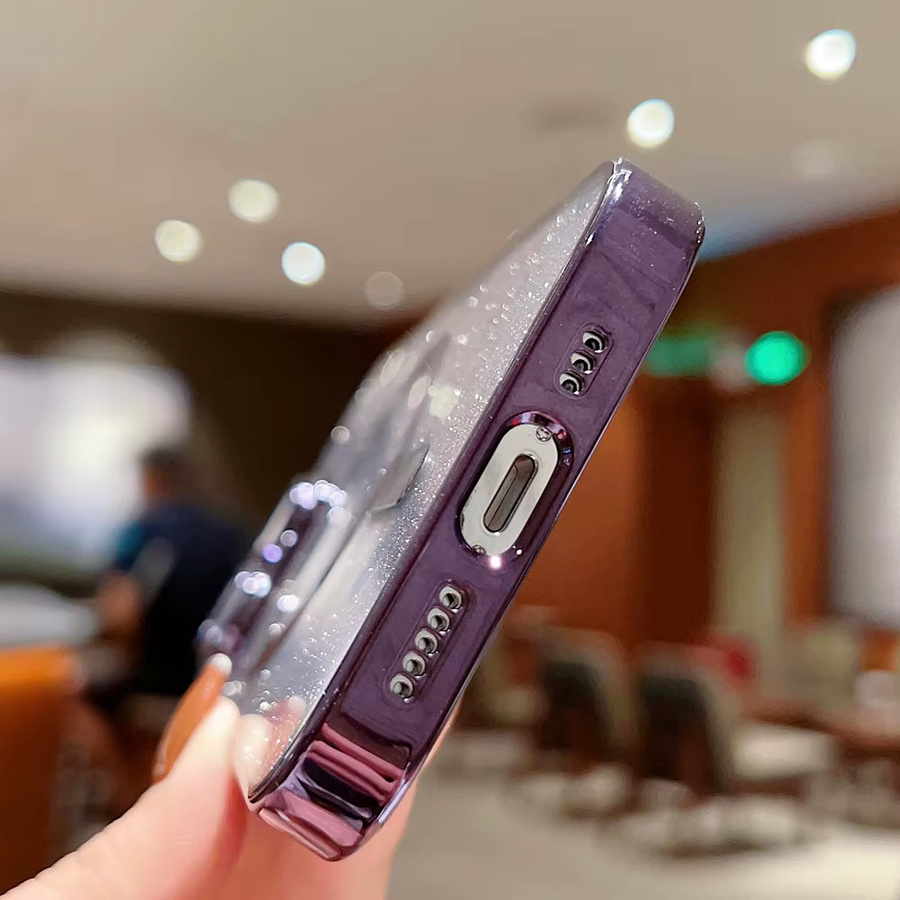 Caynes Magnetische Glitzer Handyhülle für iPhone kompatibel mit iPhone 17 Pro Max, 16 Pro Max, 15, 14, 13, 12, 11 und Air in Pink mit galvanisierter Kantenabdeckung - Bild 2