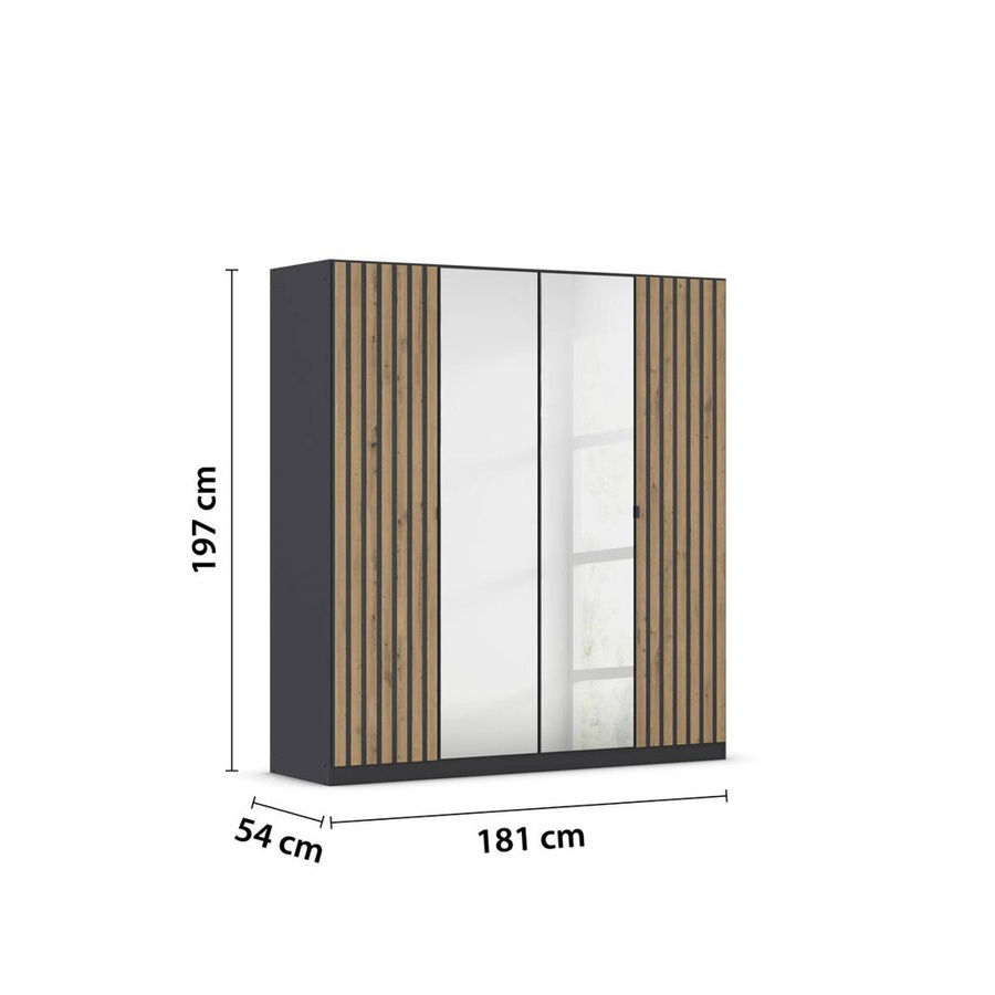 Kleiderschrank Genua von poco in Grau Eiche, B/H/T: 181 x 197 x 54 cm - Bild 2