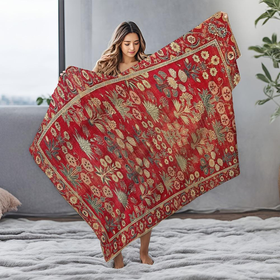 JMG Household Supplies Rote Florale Bestickte Fleecedecke aus Coral Fleece als Weicher Überwurf für Bett und Sofa B/H: 70 x 100 cm - Bild 3