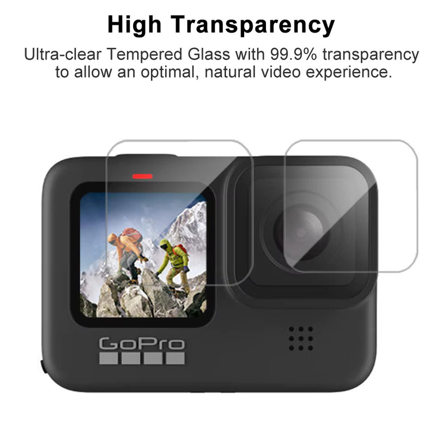 Objektivdeckel und Displayschutzfolie aus gehärtetem Glas für GoPro Hero 12, 11, 10 und 9 in Schwarz - Bild 4