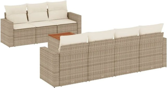 vidaXL 8-teilige Garten-Sofagarnitur aus Poly-Rattan und Akazienholz in Beige-Creme mit Kissen - Bild 1