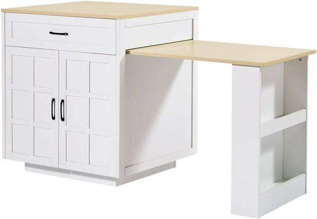 okwish Bartisch mit Stauraum und Schubladen in Weiß, ausziehbar, B/T/H: 133-202 x 70 x 93,5 cm - Bild 1