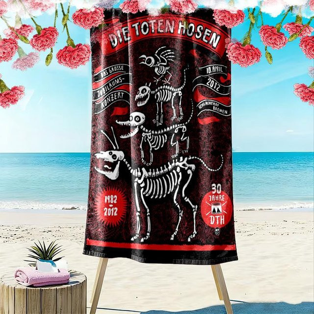 Die Toten Hosen Print Strandtuch Schwarz, weiches und schnelltrocknendes Handtuch für Strand und Camping, Breite: 70 cm, Länge: 140 cm - Bild 1
