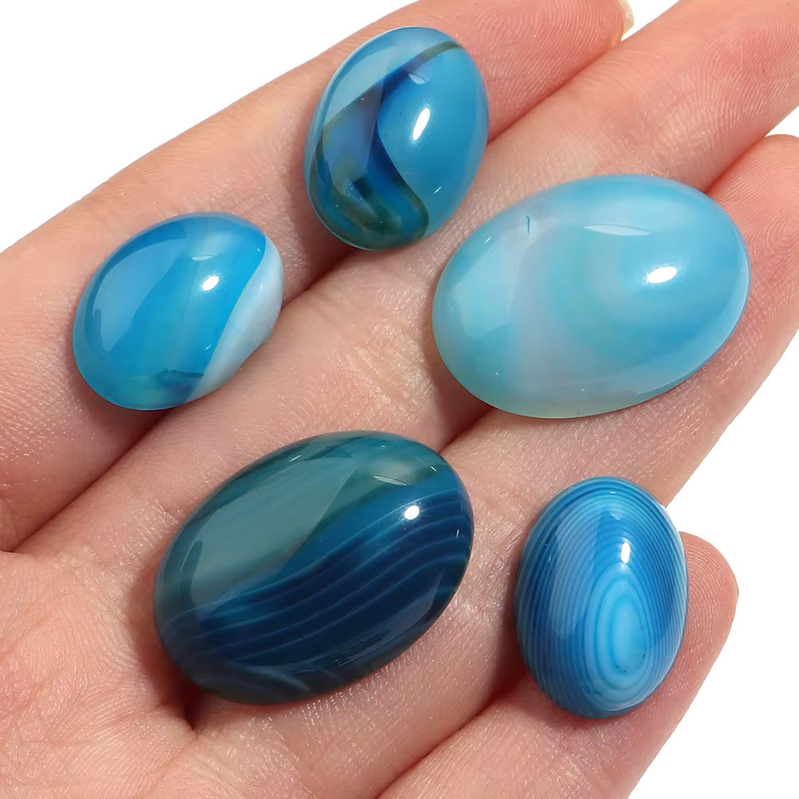Louleur Naturstein Cabochon Blauer Streifen Achat, Oval, 5 Stück - Bild 5