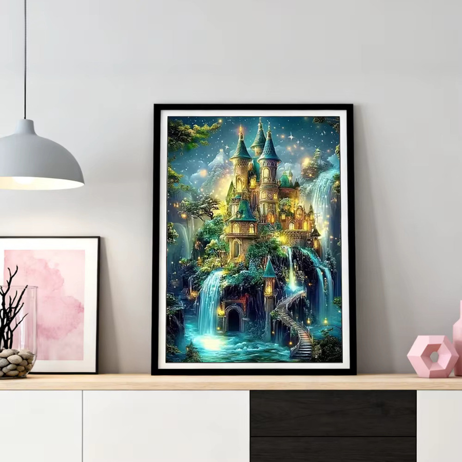 HUACAN Diamant-Gemälde Schloss und Landschaft als 5D-Wasserfall Mosaik Set in Multicolour, B/H: 30 x 20 cm - Bild 3