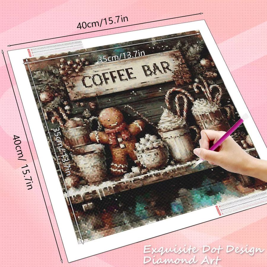 HUACAN 5D Diamantgemälde Kaffeetasse Landschaft Weihnachten mit runden Strasssteinen und Mosaik-Text - Bild 2