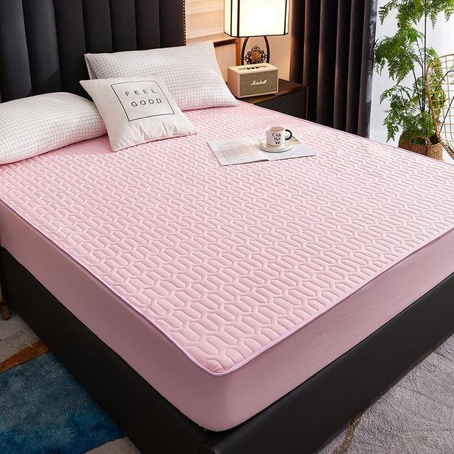 Yiran Furniture Wasserdichter Matratzenbezug mit Kissenbezügen in Rosa, Set aus elastischem Bettlaken und Schutzbezug für Latexmatratzen, B/T/H: 150 x 200 cm oder 160 x 200 cm, Kissenbezug: 48 x 74 cm - Bild 1