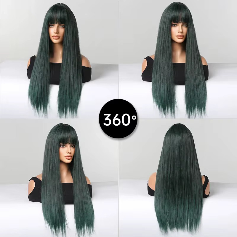Suri Hair Perücke, dunkelgrün, lang, glatt, mit Pony, Damen - Bild 3