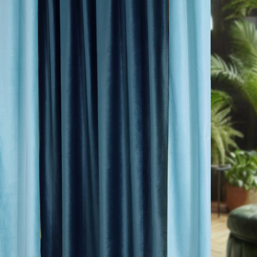 FLYINGCURTAINS Verdunkelungsvorhang in Blau mit Farbblock-Design, minimalistischer Samtstoff für Privatsphärenschutz, Breite: 140 cm, Höhe: 250 cm - Bild 3