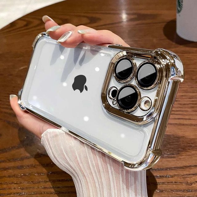 Transparente TPU-Schutzhülle mit Linsenschutz für Apple iPhone 14 Plus, 14 Pro Max, 13, 12, 11, X, XR, XS Max in galvanisierter Optik - Bild 1