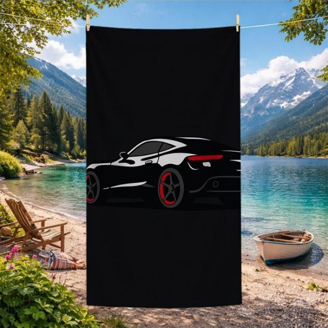 Dalangpa Strandtuch mit Auto-Muster in Schwarz-Weiß, schnelltrocknendes Mikrofaser-Badetuch, B/H: 90 x 160 cm - Bild 1